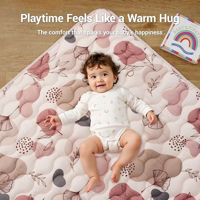 Bunnikins & Clover Baby Play Mats for Floor, 50"x50" Thicken Soft Play Mat, Foldable and Non Slip One-Piece Crawling Mat, Machine Washable Foam Play Mat for Baby, Toddlers Infants, Tummy Time