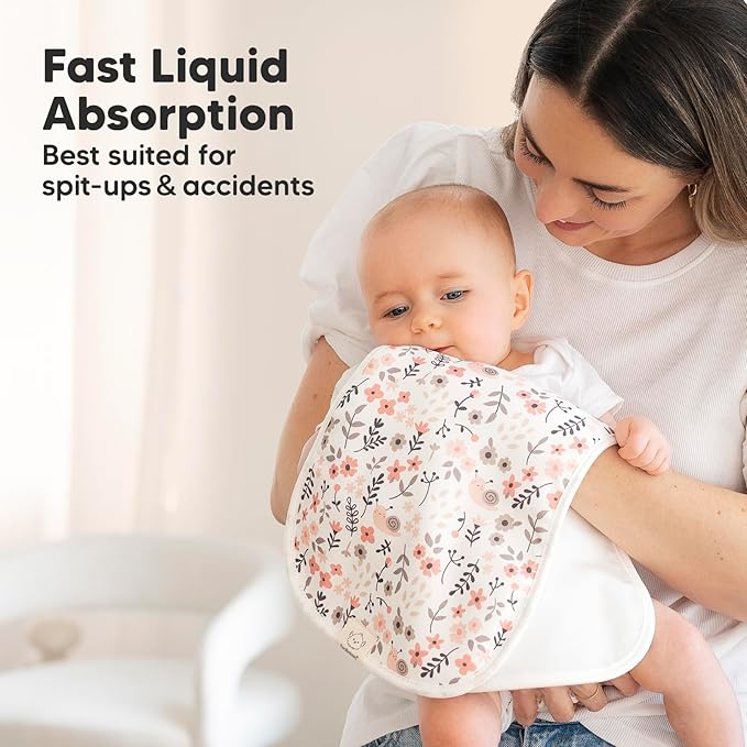 Organic Burp Cloths Baby Boy & Girl - 5-Pack Super Absorbent Cotton Burping Cloths for Babies, Soft & Plush Newborn Spit Up Rags, Infant Towels for Milk Spit Up, Unisex, Large 21" x 10" (Sweet Charm)