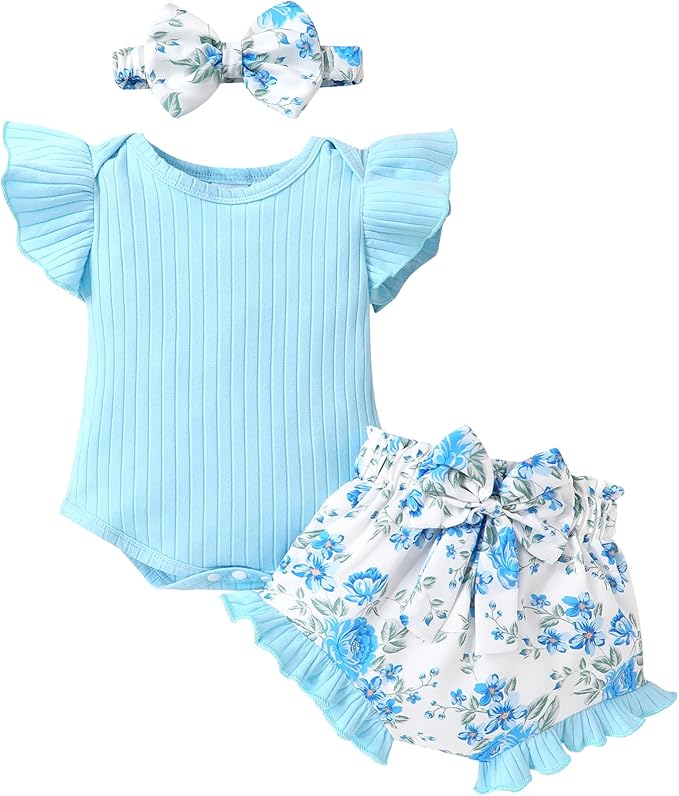Tiny Cutey Newborn Infant Baby Girl Clothes Romper Floral Shorts Set Summer Outfits Baby Girls' Clothing
