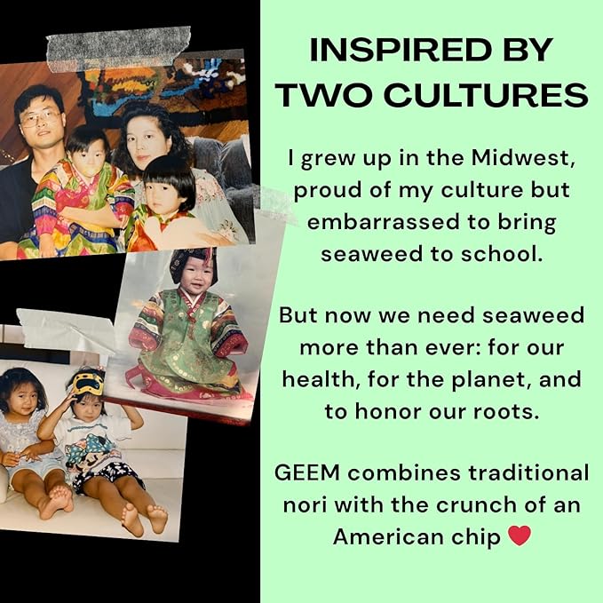 GEEM Seaweed Snacks – Korean Seaweed Chips with Rice Crisps & Sesame | Crunchy, Oil-Free Snack | Vegan, Non-GMO | Great for Kids & Adults | Variety 4-Pack