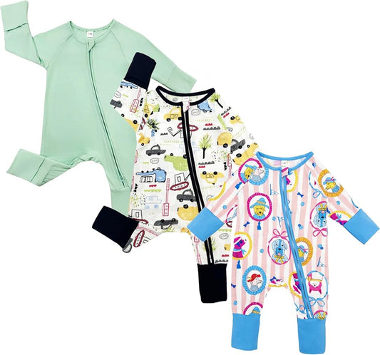 Bow Dream Bamboo Rayon Baby Boy Romper Footed Long Sleeve Footies Newborn Girl Clothes Footless with Zipper and Mitten Cuffs