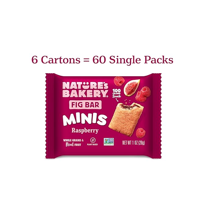 Nature's Bakery Fig Bar Minis, Raspberry, Whole Grain, Vegan Friendly, Kosher, Non-GMO, 10 Ounce (Pack of 6)