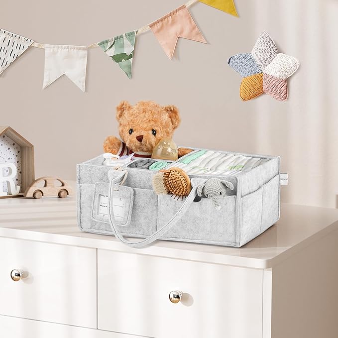 GEMII Diaper Caddy Organizer - Large Baby Caddy Organizer with Handle for Newborn Essentials Boy or Girl (Gray, Large)
