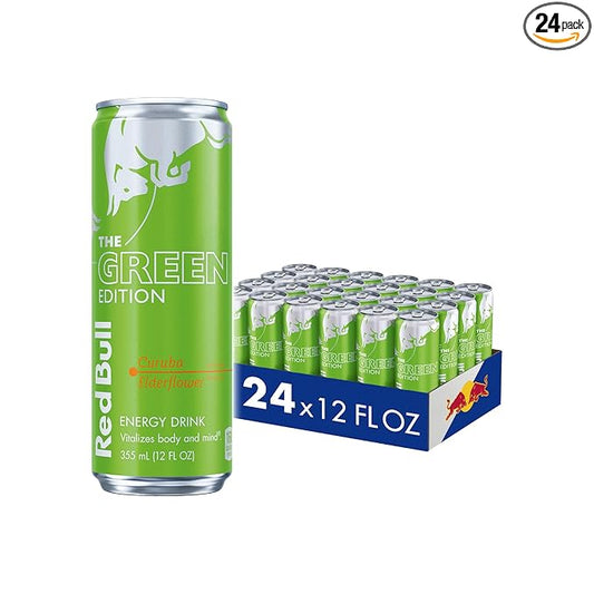 Red Bull Green Edition Energy Drink, Curuba Elderflower, with 114mg Caffeine plus Taurine & B Vitamins, 12 Fl Oz, Pack of 24 Cans