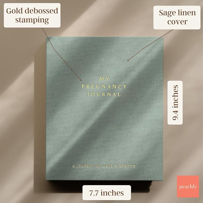 Peachly Pregnancy Journal - Linen Pregnancy Book to Capture Every Milestone - Pregnancy Must Haves - Baby Book Keepsake Pregnancy Journals For First Time Moms and Experienced Moms (Sage)