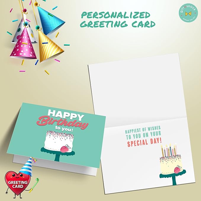 Gift A Snack - Happy Birthday Snack Box Variety Pack Care Package + Greeting Card (60 Count) Bday Sweet Treats Gift Basket, Candies Chips Crackers Bars - Cravy Food Assortments & Variety Gifts