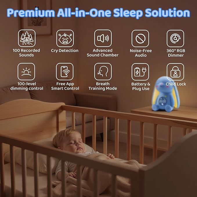 2025 Mom's Choice Awards | White Noise Sound Machine Baby with Night Light, Cry Detection,100 Soothing Sounds, App Control, 150% Battery Life, 50% Faster Sleep, Newborn Essentials