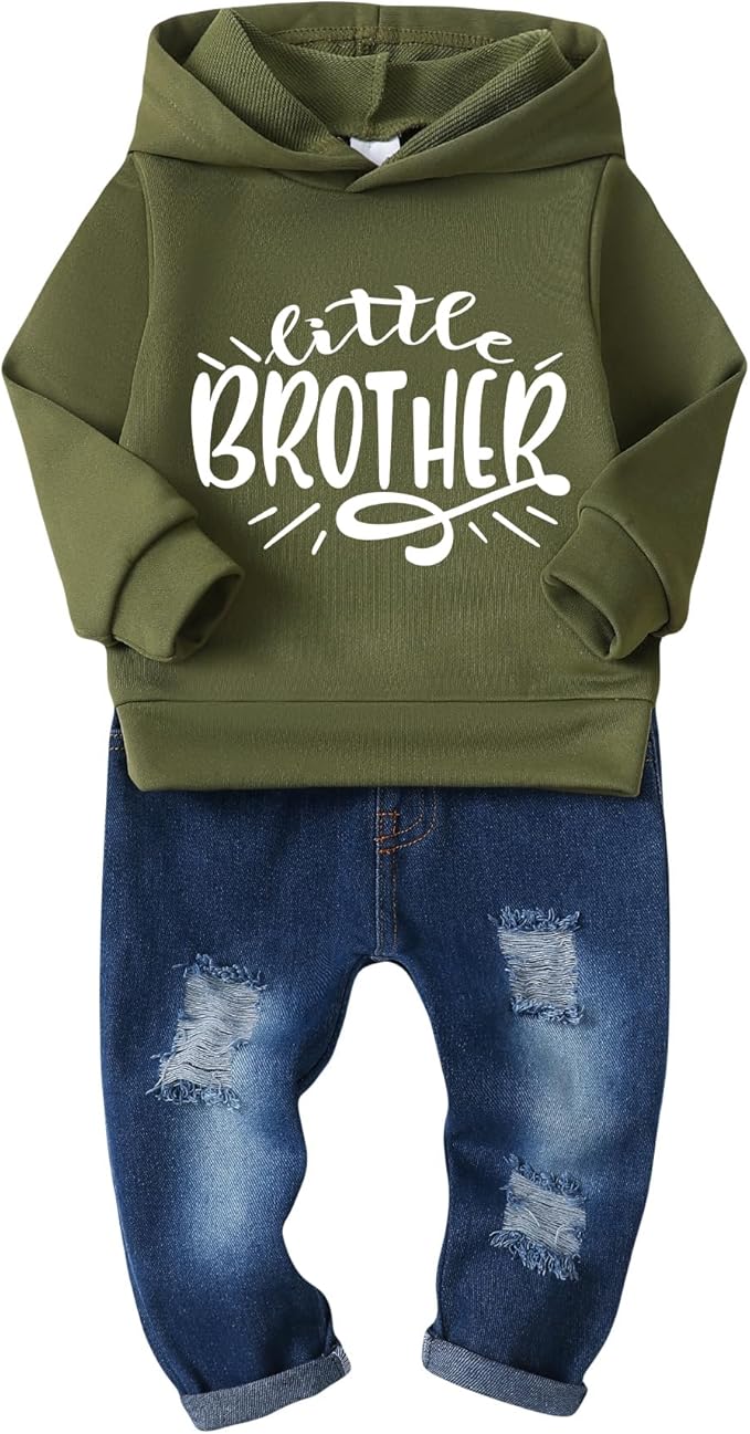 NZRVAWS Baby Boy Clothes Toddler Boy Outfit 2 3 4T 6 12 18 24 Month Fall Winter Hoodie Ripped Jeans Clothing