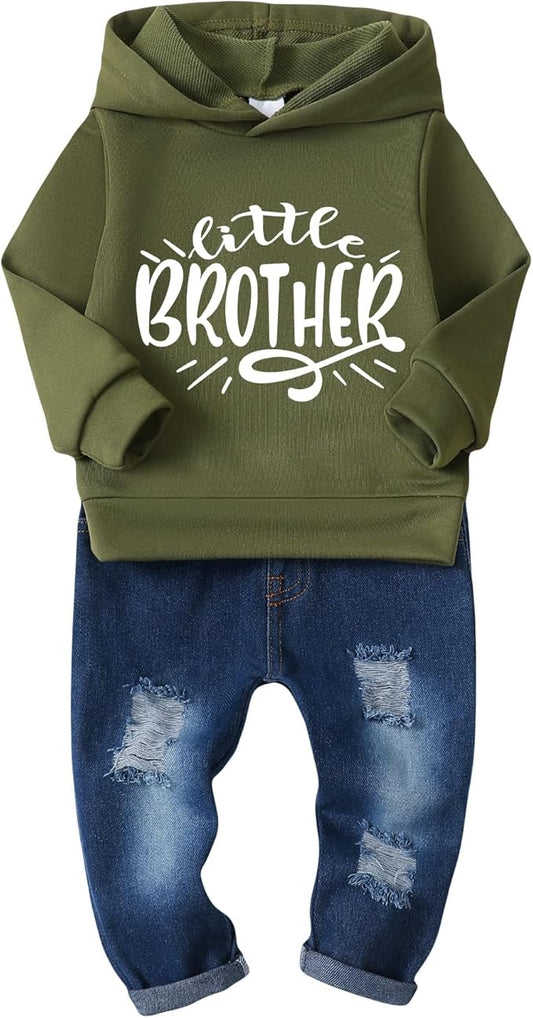 NZRVAWS Baby Boy Clothes Toddler Boy Outfit 2 3 4T 6 12 18 24 Month Fall Winter Hoodie Ripped Jeans Clothing