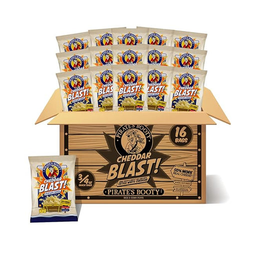 Pirate's Booty Cheddar Blast Cheese Puffs, Gluten-Free, Kids Snacks, 0.75oz (16ct)