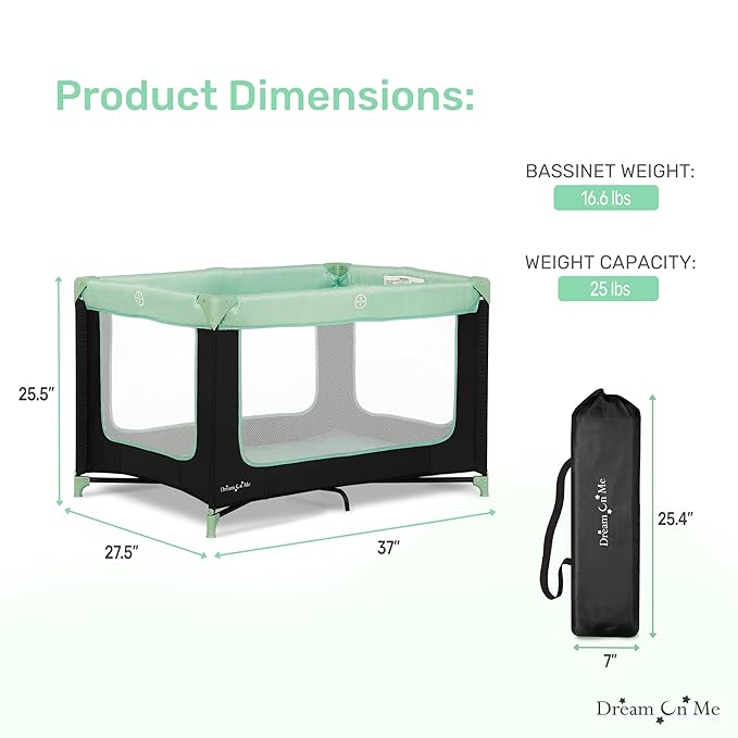 Dream On Me Zodiak Portable Playard in Mint, Lightweight, Packable and Easy Setup Baby Playard, Breathable Mesh Sides and Soft Fabric - Comes with a Removable Padded Mat