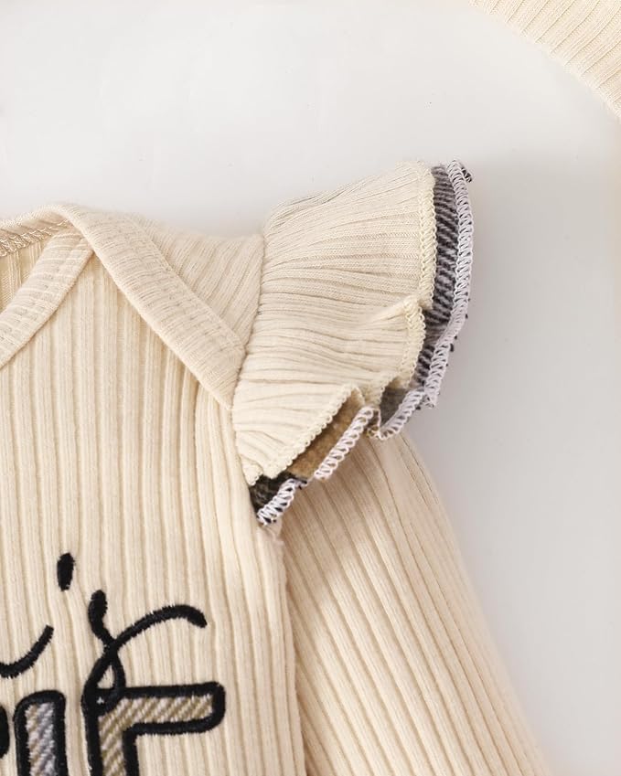 SUNNY PIGGY Baby Girl Clothes Newborn Outfits Infant Ruffle Romper 0-18M Fall Winter Flower Plaid Pants Clothing Set