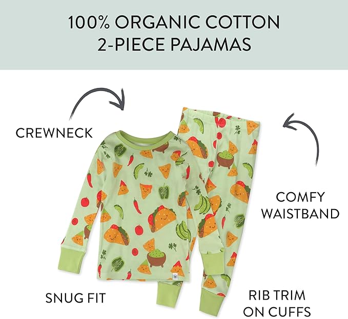 HonestBaby 4 Piece Pajamas Sleepwear Pjs 100% Organic Cotton for Infant Baby and Toddler Boys, Girls, Unisex