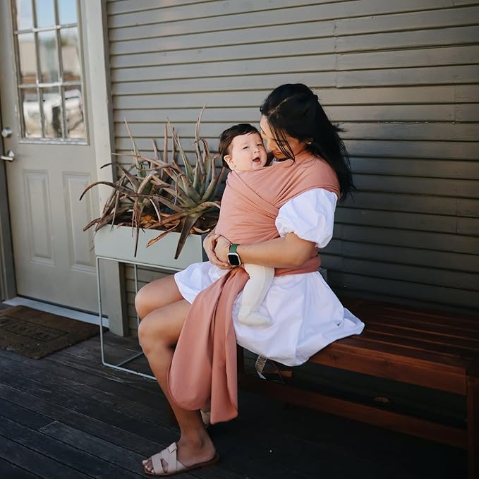 mushie Baby Wrap Carrier | Organic Cotton and Elastane | Infant Sling for Newborn and Babies 8-35 lbs (Cedar)