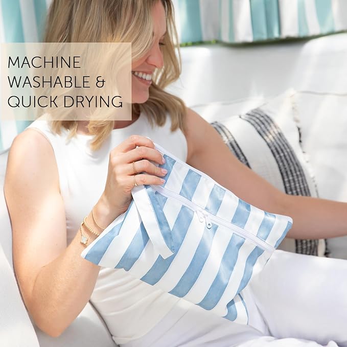 Roamio Waterproof Wet Dry Clutch Bag for Baby, Travel, Swim Suit, Cloth Diapers, Pump Parts, Pool, Gym Clothes, Toiletry, Hook to Stroller, Pack for Daycare, Zip Bag, Packing Pouch, Nautical Stripe