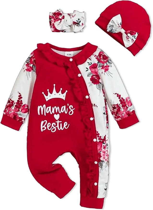 Preemie Newborn Baby Girl Clothes Infant Fall Winter Outfits Letter Floral One-Piece Romper+Jumpsuit