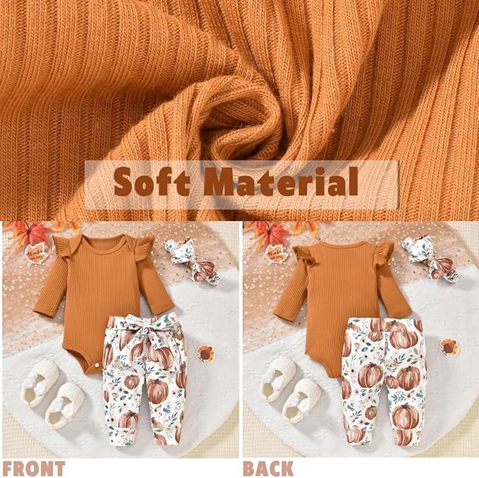 Aalizzwell Preemie Newborn Infant Baby Girls Clothes Ribbed Romper Bodysuit Pants Set Fall Winter Outfits