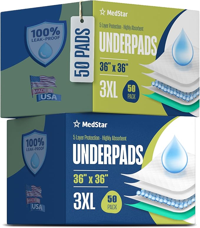 Disposable Underpads 36"x36" XXXL (50-Count) – USA Made, Leakproof, Incontinence Bed Pads for Adults, Kids, Pets & Seniors – Disposable Chux Pee Pads Disposable Adults Underpads Green