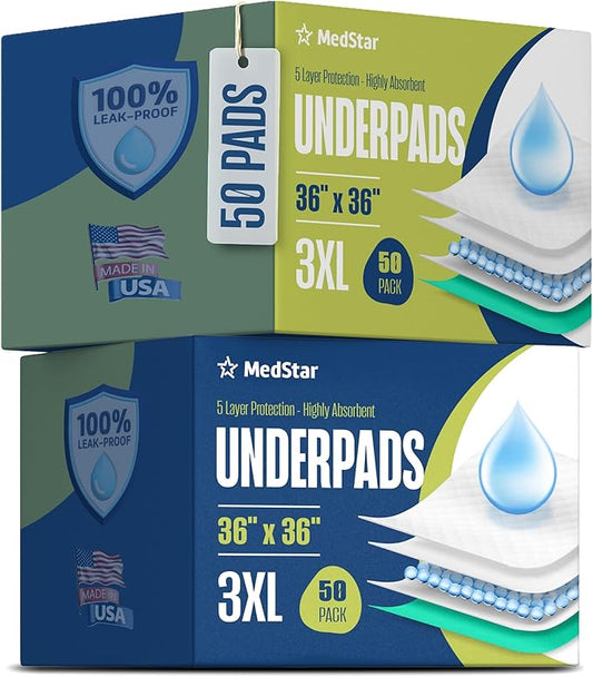 Disposable Underpads 36"x36" XXXL (50-Count) – USA Made, Leakproof, Incontinence Bed Pads for Adults, Kids, Pets & Seniors – Disposable Chux Pee Pads Disposable Adults Underpads Green