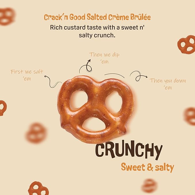 Salted Crème Brûlée Pretzels – 6 Oz Sweet & Salty Toffee Bite-Sized Snacks Packed with Rich Custard Flavor & Caramelized Toffee Coating – Crunchy, Snacky, Perfect for Anytime Snacking