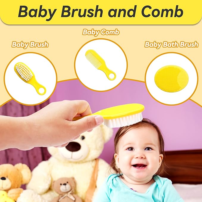Baby Healthcare and Grooming Kit, 14 in 1 Baby Safety Set Newborn Nursery Health Care Set with Hair Brush Scale Nail Clippers for Baby Girls Boys(14 Kits Yellow)