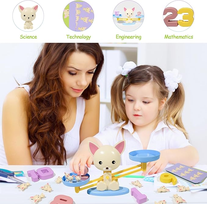 Puppy Balance Counting Toys, Cool Math Learning Games for Boys and Girls, Educational Number Toy Preschool Puppy Balance Counting Toys, Fun Children's Gift STEM Math Games Toys for Kids Age 3+(63 PCS)