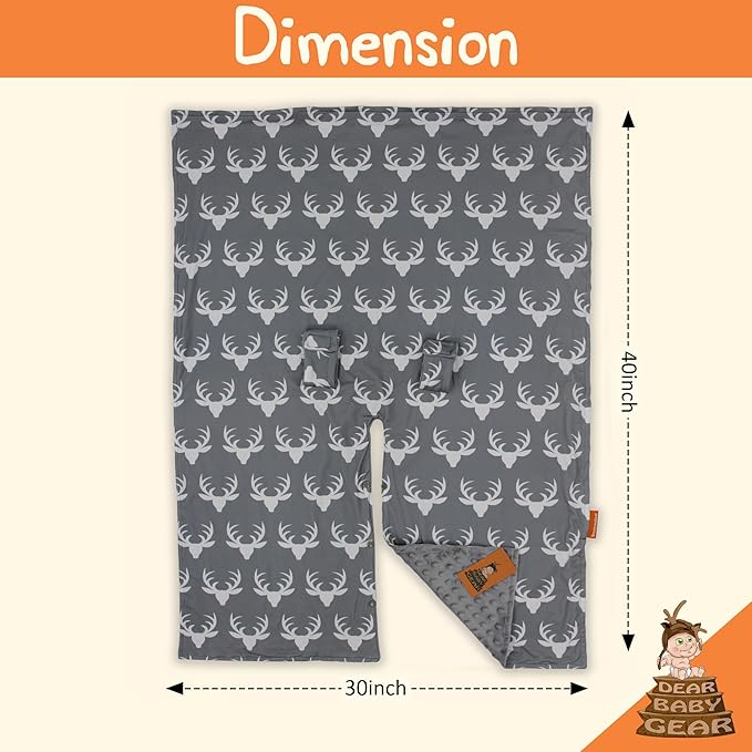 Dear Baby Gear - 40x30 Car Seat Canopy, Infant Carrier Cover for Boys & Girls, Cozy Fall, Nursing & Stroller Use, Newborn Travel Sunshade Accessory, Antlers on Gray, Gray Dot
