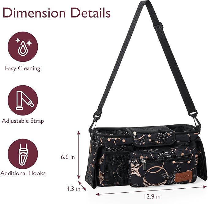 Momcozy Universal Stroller Organizer with Insulated Cup Holder Detachable Phone Bag & Shoulder Strap, Fits for Stroller like Uppababy, Baby Jogger, Britax, BOB, Umbrella and Pet Stroller