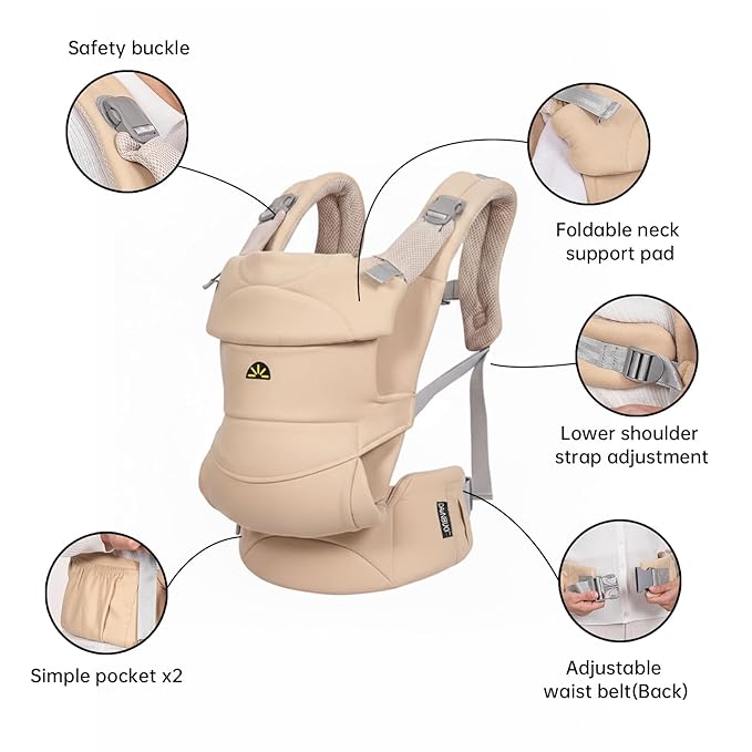 Baby Carrier for Newborns to Toddlers, Adjustable, Ultra-Soft and Weightless, Ergonomic Baby Carrier with Head Support, Baby Travel Gear, Baby Essentials (Beige),