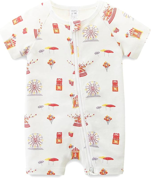 Baby Boy Girl Romper Short Sleeve 100% Cotton Bodysuit Outfits 2 Way Zipper Jumpsuit