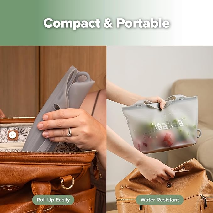 Haakaa Silicone Microwave Steamer & Steriliser Bag, 70oz/2000ml Large Capacity Reusable Steaming Bags for Baby Bottles, Breast Pump, Accessories, Pacifiers,Teethers, Great for Home&On The Go, Grey/1PC