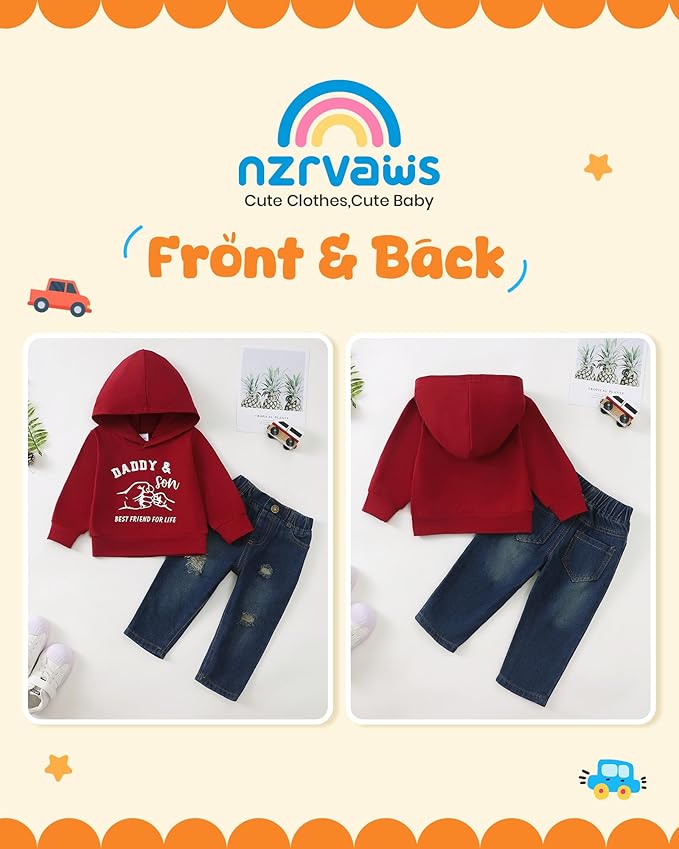 NZRVAWS Baby Boy Clothes Toddler Boy Outfit 2 3 4T 6 12 18 24 Month Fall Winter Hoodie Ripped Jeans Clothing