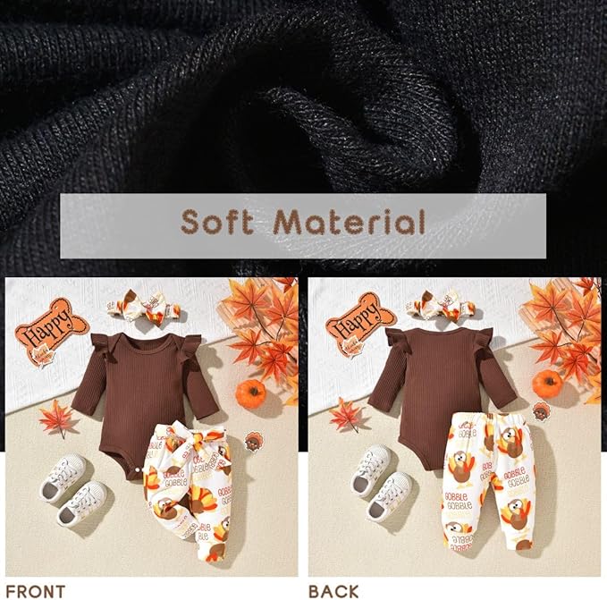 Aalizzwell Preemie Newborn Infant Baby Girls Clothes Ribbed Romper Bodysuit Pants Set Fall Winter Outfits