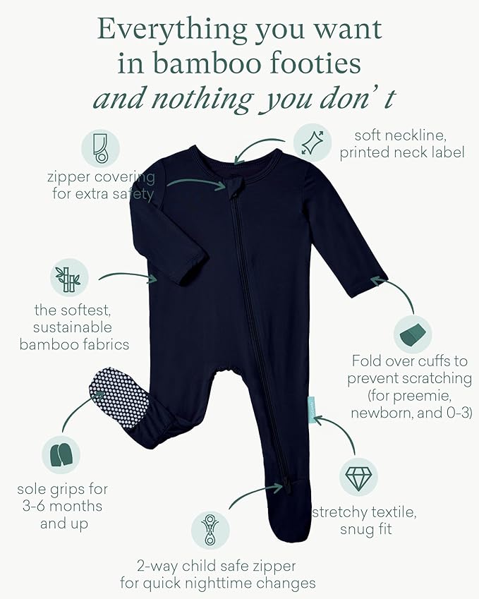 PurComfy Baby Zipper Footie Pajamas, Supersoft Bamboo Rayon Baby Footed Pjs Boy Girl 0-3-6-9-18-24 Month Coverall Sleepers