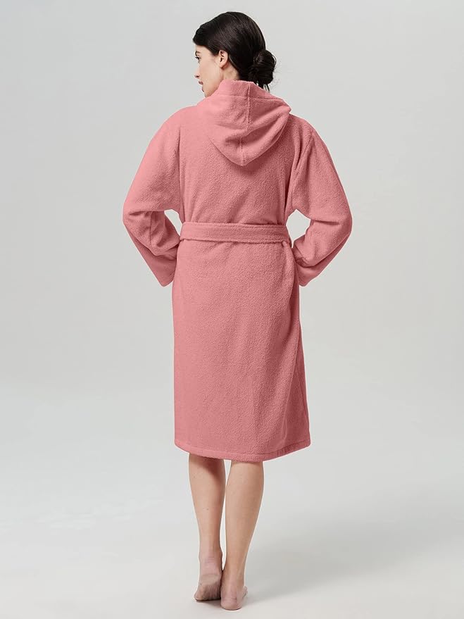 SIORO Womens Hooded Terry Cloth Robe, Cotton Absorbent Knee-Length Bathrobe, Housecoat with Pockets for Spa & Shower