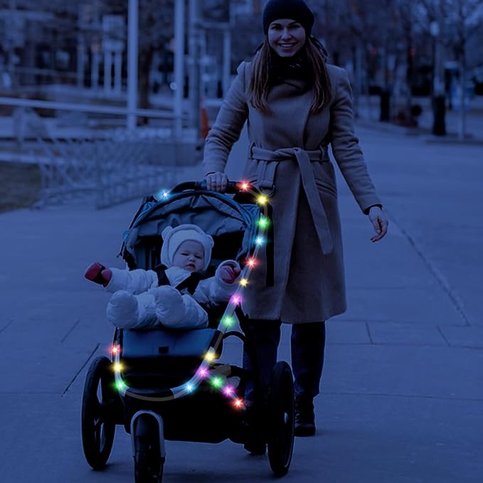 codree 23 FT Baby Stroller Lights for Walking at Night, Multicolor Stroller Accessories Walking Lights, Battery Powered Strollers LED Lights with 50 Cable Ties for Bike, Bicycle Lights Accessories