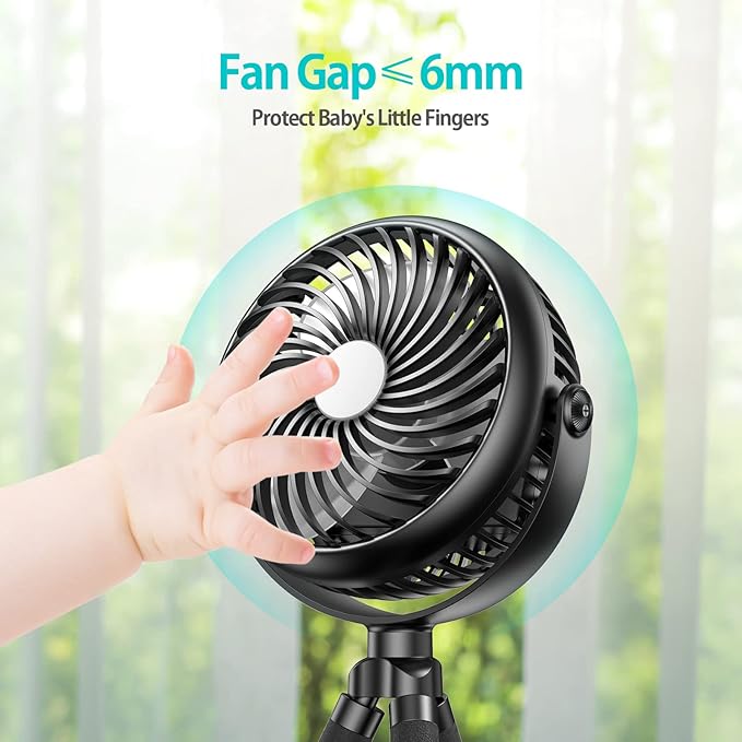 Portable Stroller Fan - 5000mAh Rechargeable Battery with Flexible Tripods, 360° Pivot, 20 Hrs Runing, Personal Fan for Cooling Outdoor Travel Beach Umbrella Wagon Crib Treadmill Car