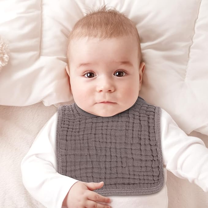 Tallew 8 Pack Baby Bibs and Muslin Burps for Baby Boy Girl Drooling and Teething 20" x 10" Burp Cloths Absorbent Rag Soft Cotton Bibs for Newborn Toddler Infant 0-24 Month Essentials(Dark Color)