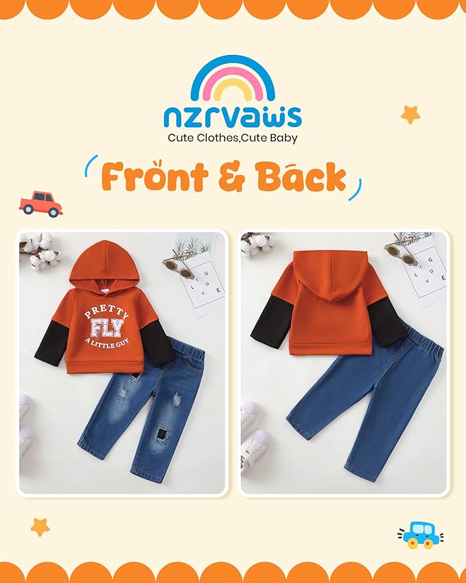 NZRVAWS Baby Boy Clothes Toddler Boy Outfit 2 3 4T 6 12 18 24 Month Fall Winter Hoodie Ripped Jeans Clothing