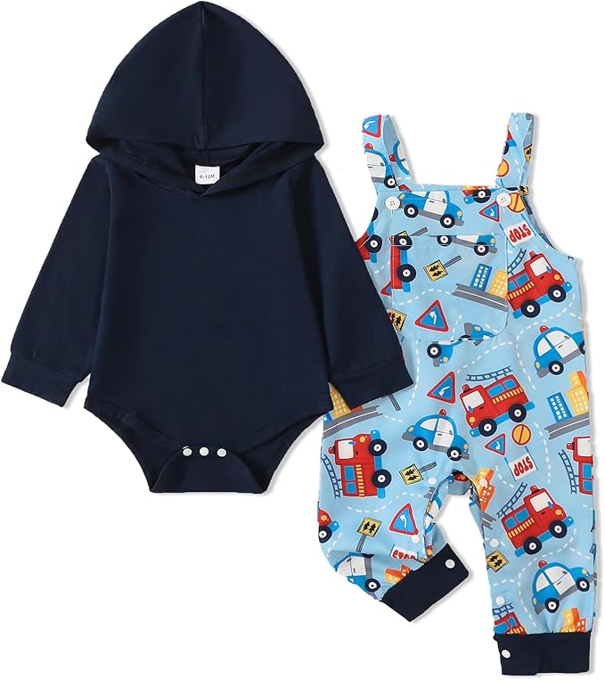 NZRVAWS Baby Boy Clothes Newborn Outfits Infant Romper Fall Winter Hoodie Pocket Pants Overalls Set NB-18M