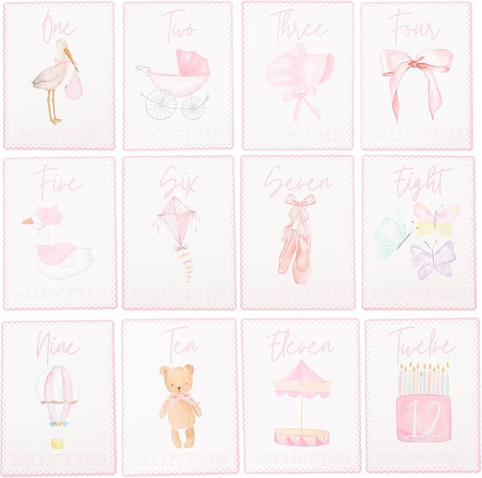 WAUAO Gingham Milestone Monthly Cards - My First Milestone Cards, Baby Shower Photo Props,Baby Milestone Monthly Memories,Boys/Girls Photo Props (pink)