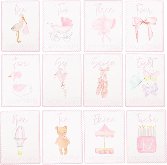 WAUAO Gingham Milestone Monthly Cards - My First Milestone Cards, Baby Shower Photo Props,Baby Milestone Monthly Memories,Boys/Girls Photo Props (pink)