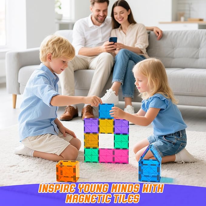 16PCS Square Magnetic Tiles Magnet Expansion Set, Construction Building Blocks, Starter Set for Kids Ages 3+