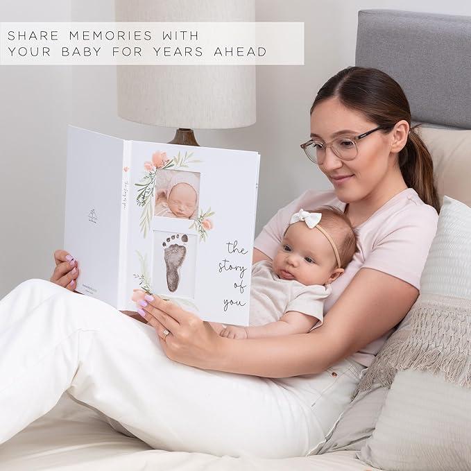 Baby Memory Book for the Modern Minimalist - Simple Baby Book for Girl - First Years Journal - Monthly Milestone Keepsake Record Book - Pregnancy Gift for Baby Shower (Pink)