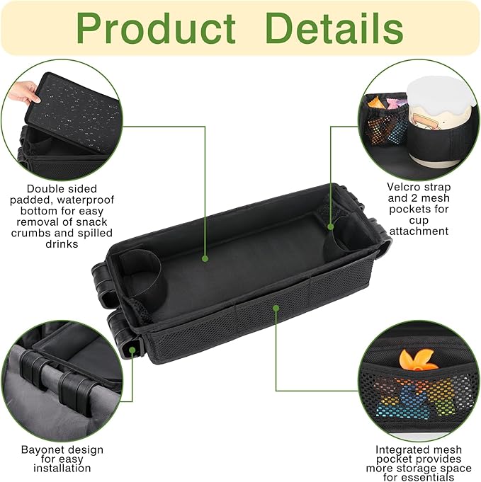AROUY Stroller Snack Tray Attachment - Easy to Clean Universal Stroller Snack Tray for Wonderfold Wagon W4 Accessories with Cup Holder (L (W4 Model))