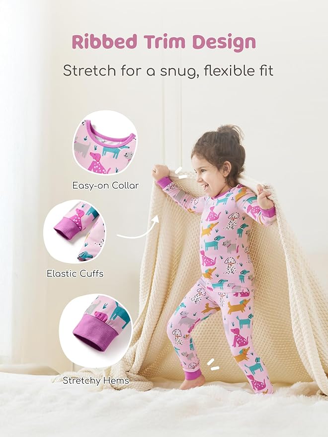 PATPAT Bamboo Viscose Pajama Sets for Toddler Boys & Girls Baby Kids, Ultra-soft Snug fit Pjs Sleepers for Birthday Holiday