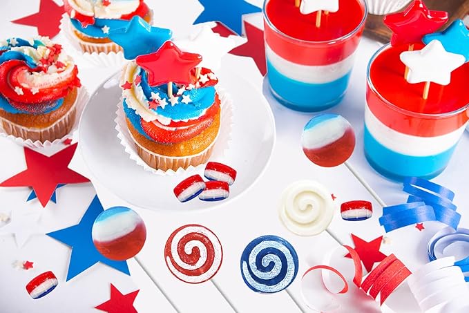 Fruidles Assorted USA Patriotic Lollipops & Barrels Mix, Red, White, and Blue Mixed Fruit Flavor, Made in Brazil, Individually Wrapped, 8g (Half-Pound)