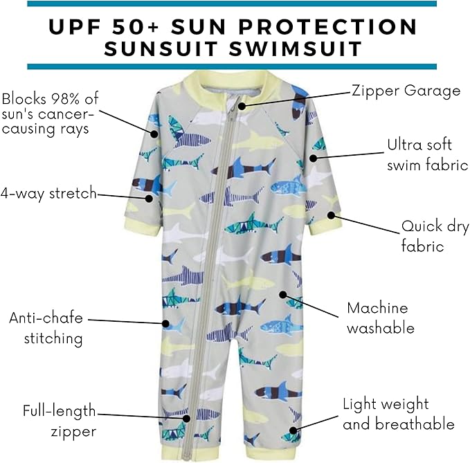 SwimZip Boys' Long-Sleeve UPF 50+ Swimsuit for Baby, Toddler, & Little Boys