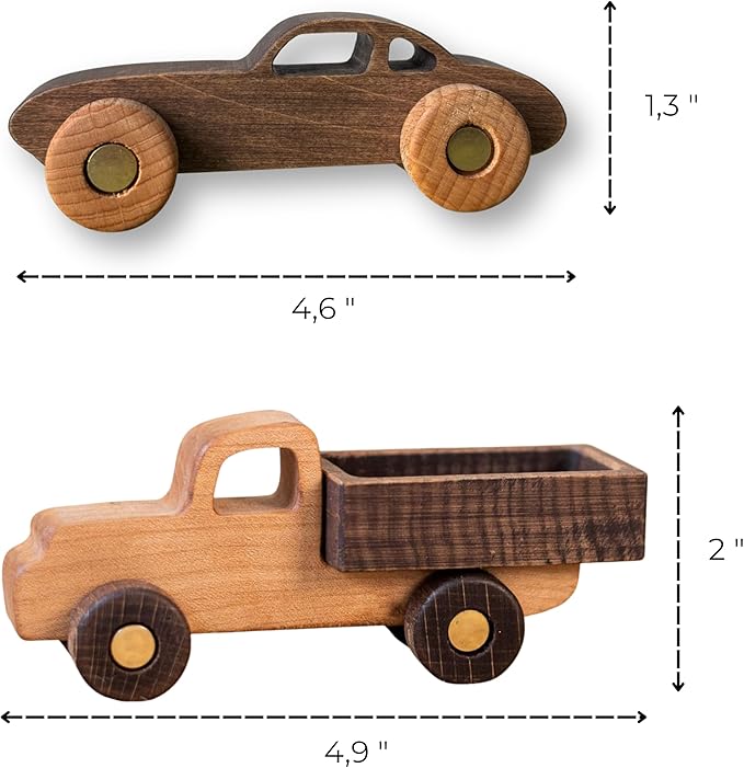 BUSY PUZZLE Wooden Toy Car and Truck Set Montessori Toys for Toddlers Handmade from Natural Wood Gift for Boys and Girls