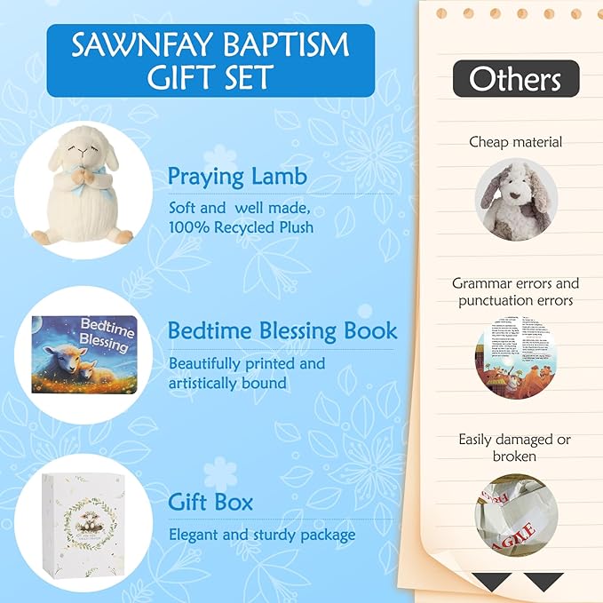 Baptism Gifts for Boys, Baptism Gifts and Newborn Baby, Christening Gifts Set, 7" Praying Lamb Plush Toy and Bedtime Blessing Board Book in Keepsake Gift Box, Ideal Easter Gifts for Kids